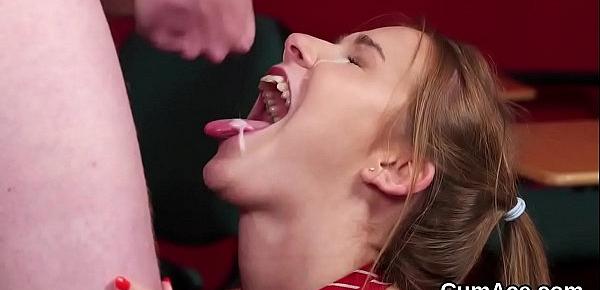  Kinky model gets cumshot on her face sucking all the spunk